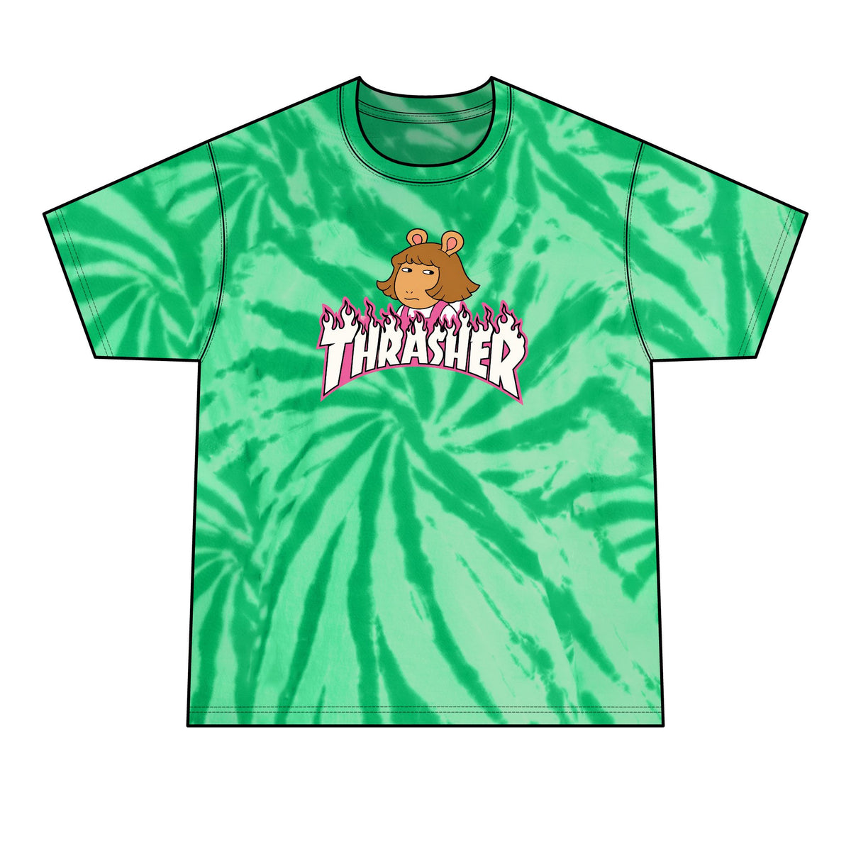 Tie-Dye T-Shirt — Retro Orange Pink Spiral with Thrashed Flame RAGRUTS Tee