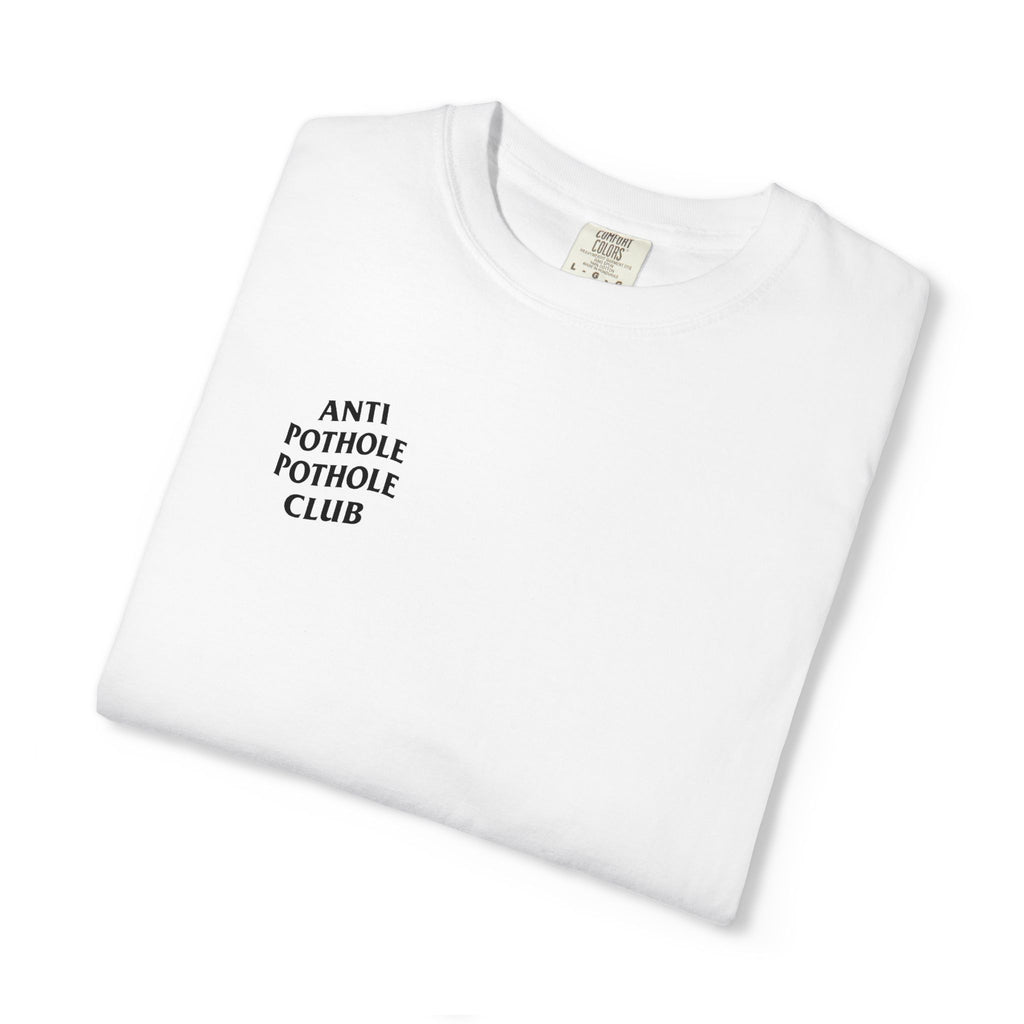 Anti Pothole Pothole Club T-shirt | White Tee with Bold Back Text