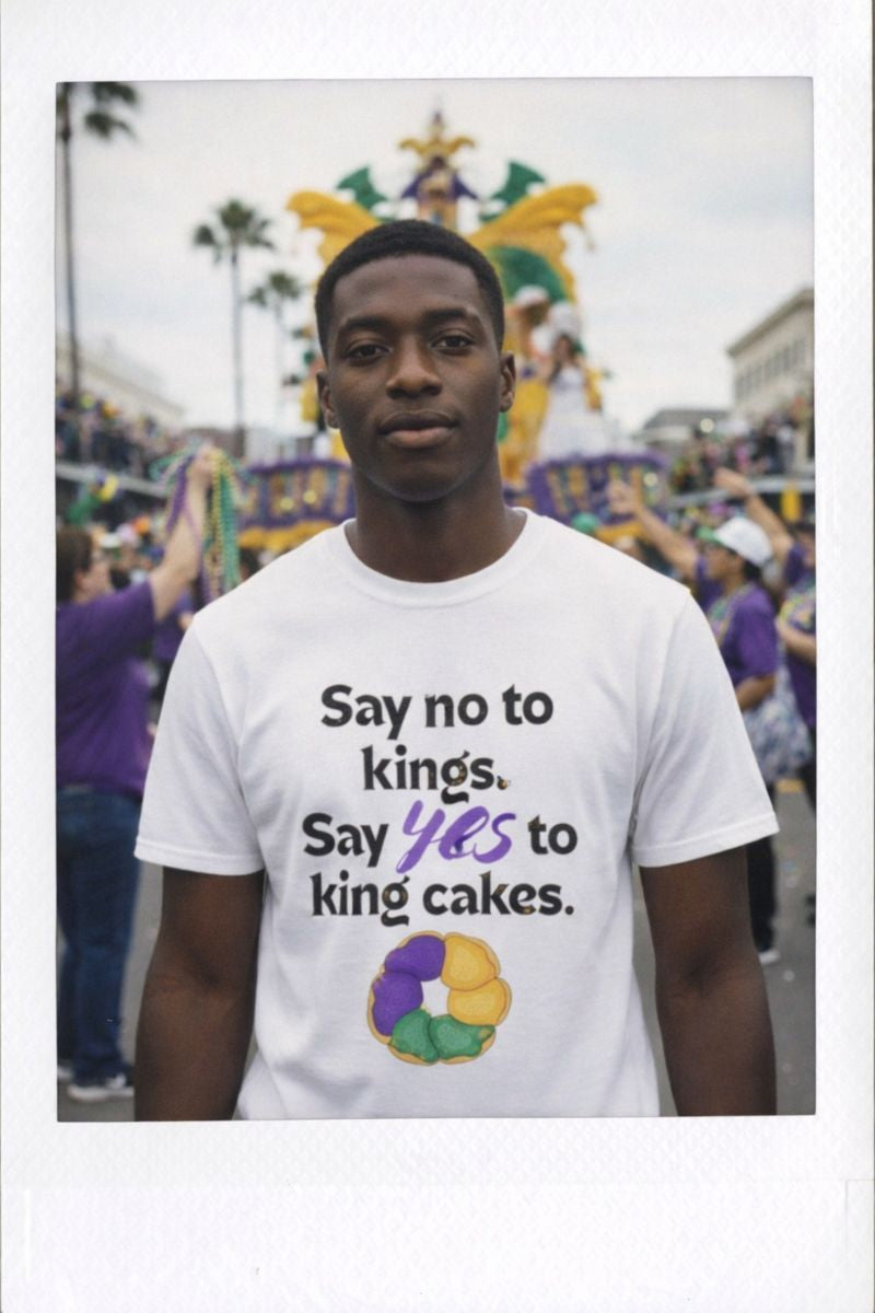 Say No to Kings Say Yes to King Cakes T-Shirt | New Orleans Mardi Gras humor statement shirt