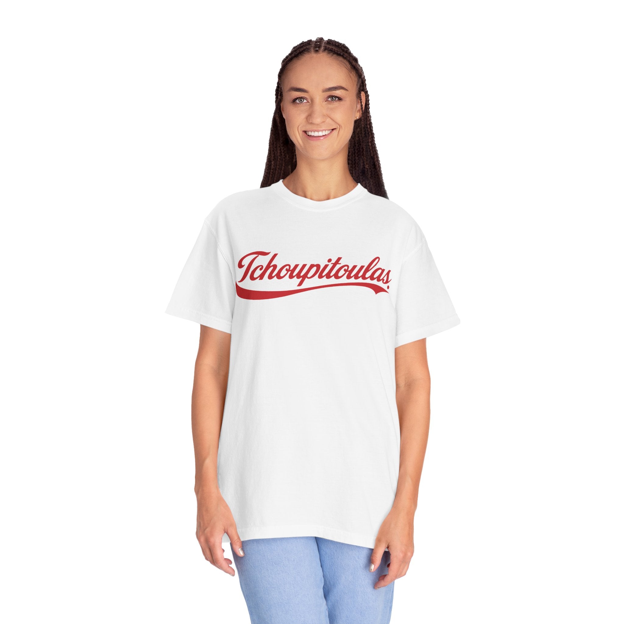 Tchoupitoulas Script T-Shirt | New Orleans Street Name Tee | Classic Cola Script NOLA Shirt | Black or White Unisex Graphic Tee