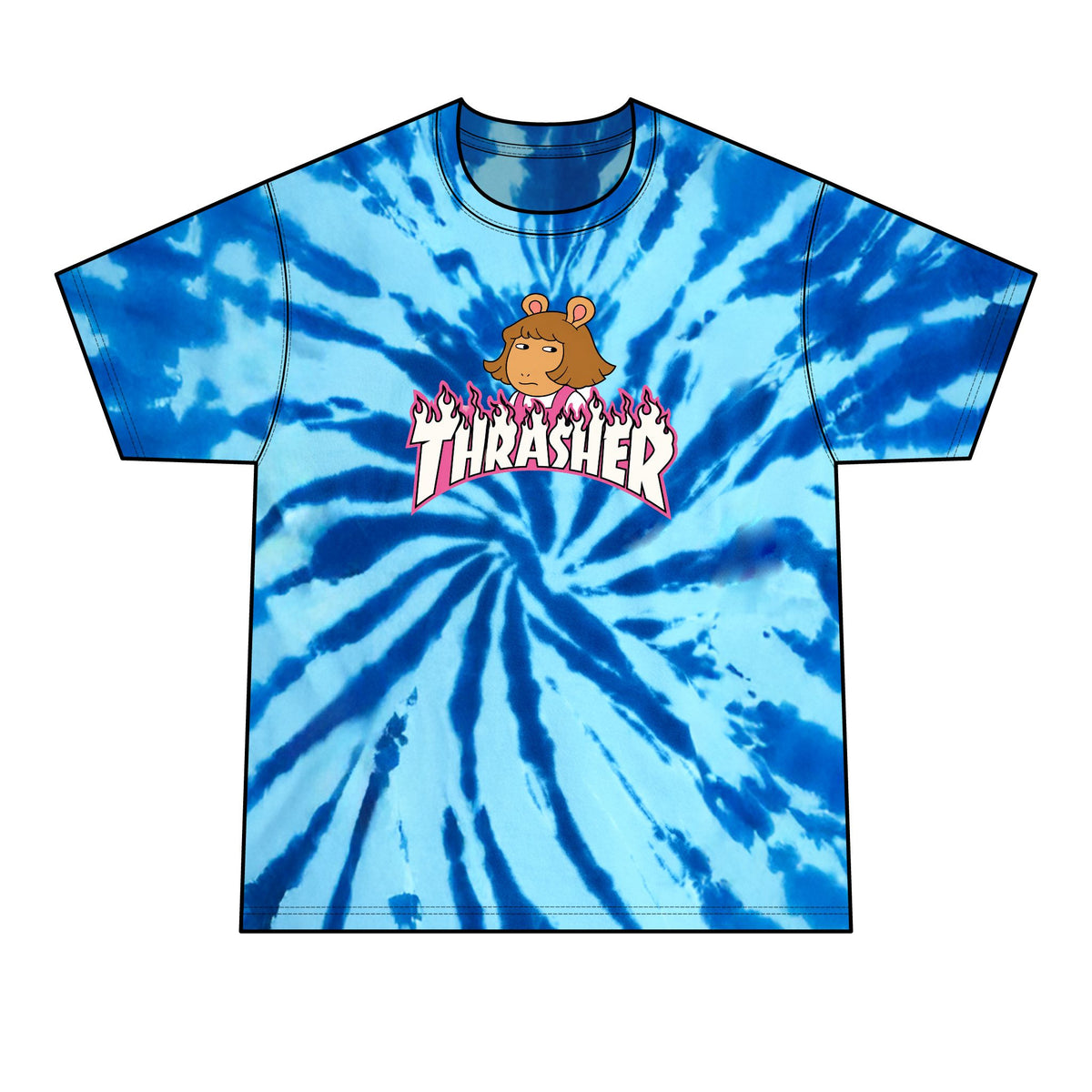 Tie-Dye T-Shirt — Retro Orange Pink Spiral with Thrashed Flame RAGRUTS Tee