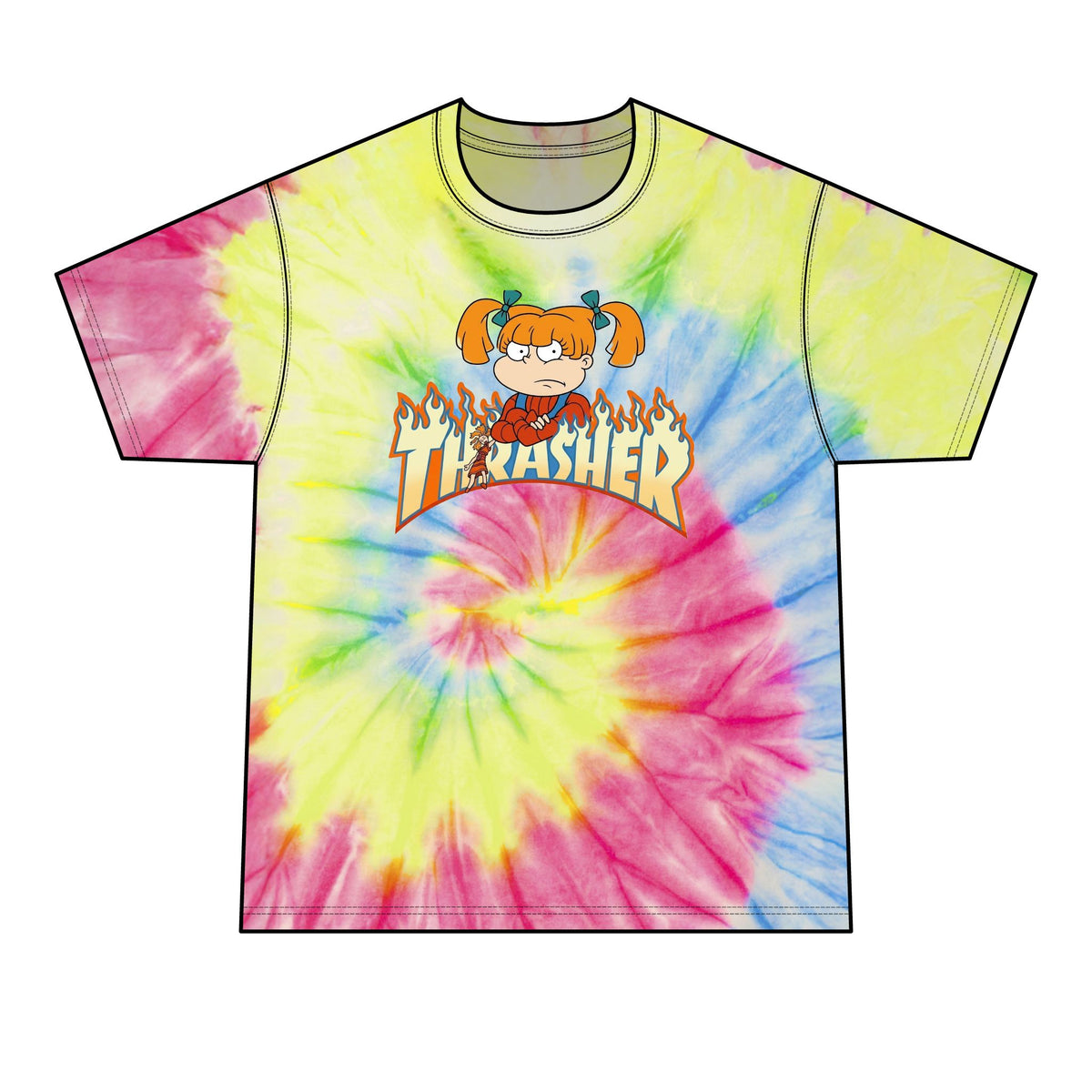 Thrashed Angie | Tie-Dye Graphic T-Shirt | Bootleg Retro Cartoon Mashup Streetwear Tee