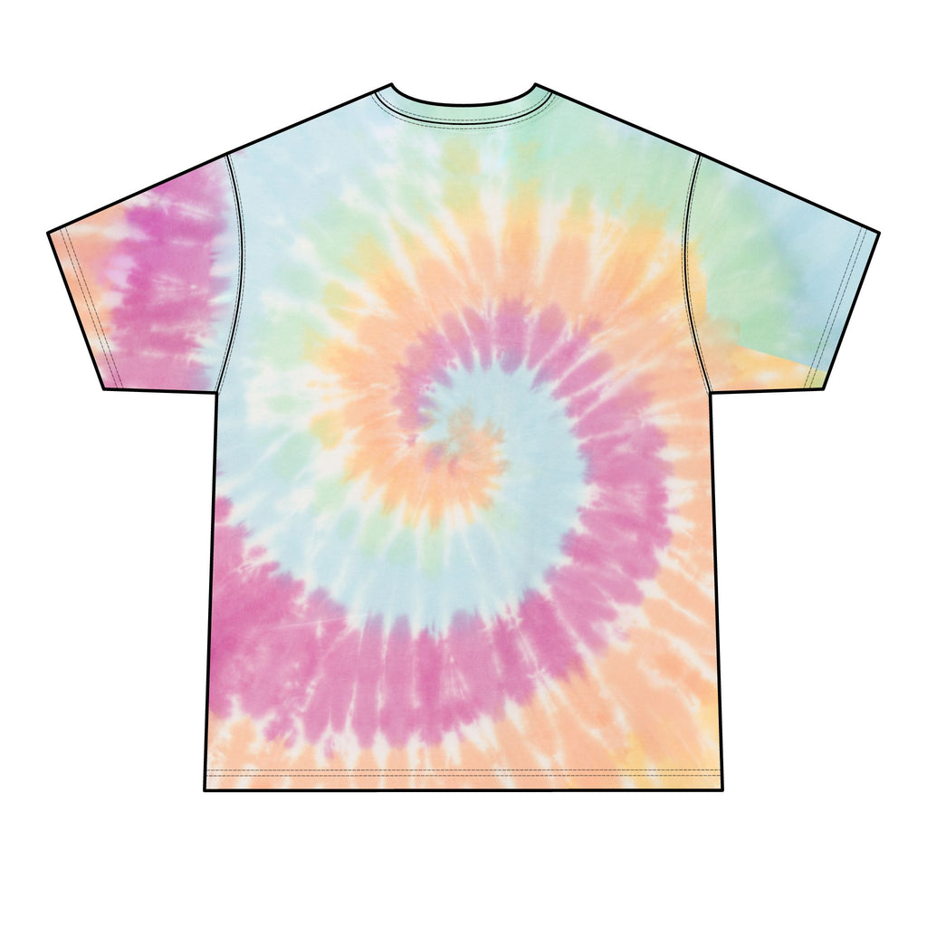 Tie-Dye T-Shirt — Retro Orange Pink Spiral with Thrashed Flame RAGRUTS Tee