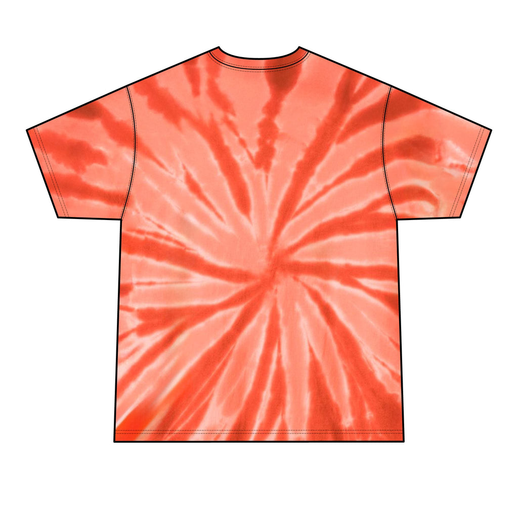 Tie-Dye T-Shirt — Retro Orange Pink Spiral with Thrashed Flame RAGRUTS Tee