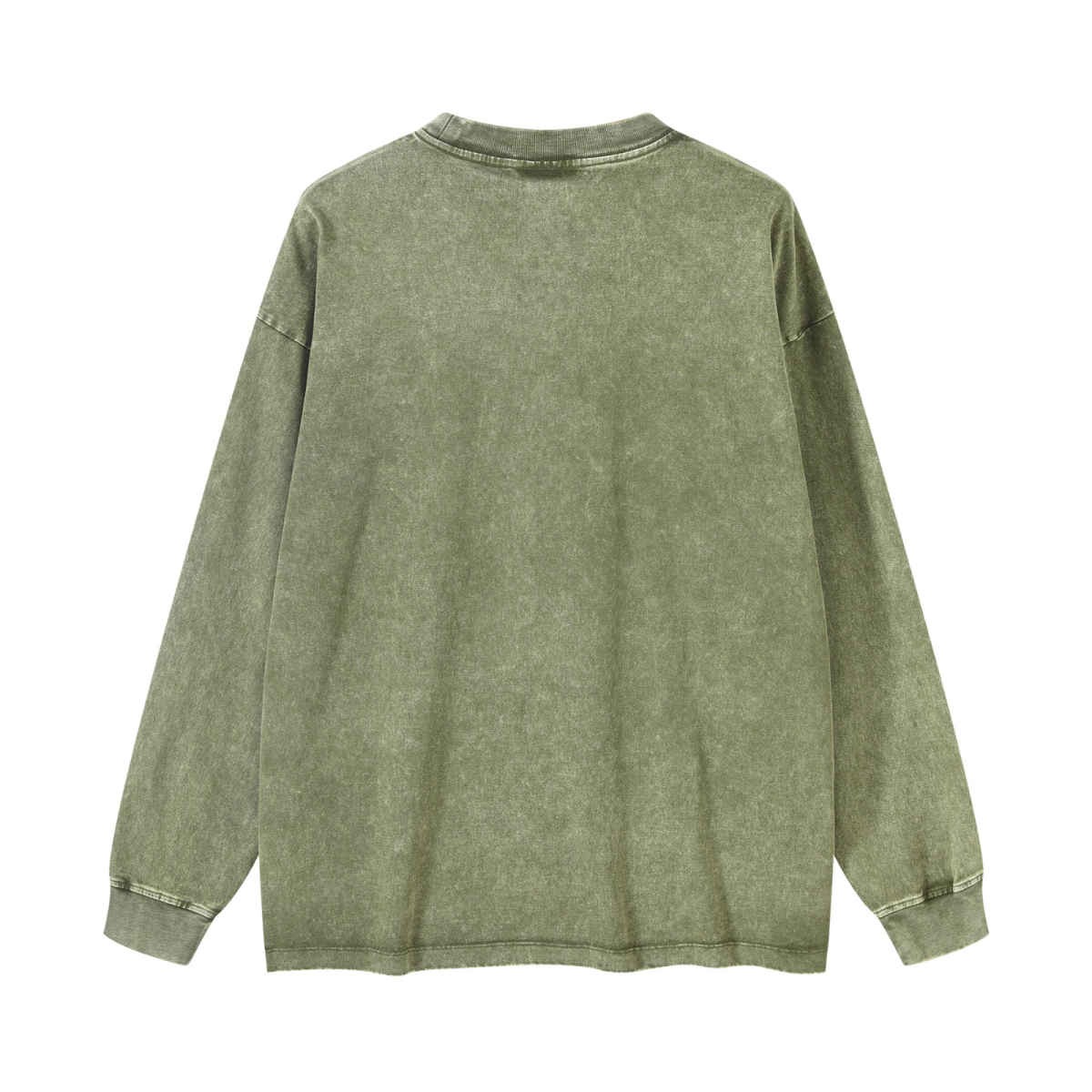 260GSM Men's Heavyweight Vintage-Wash Loose-Fit Long-Sleeve T-Shirt Green