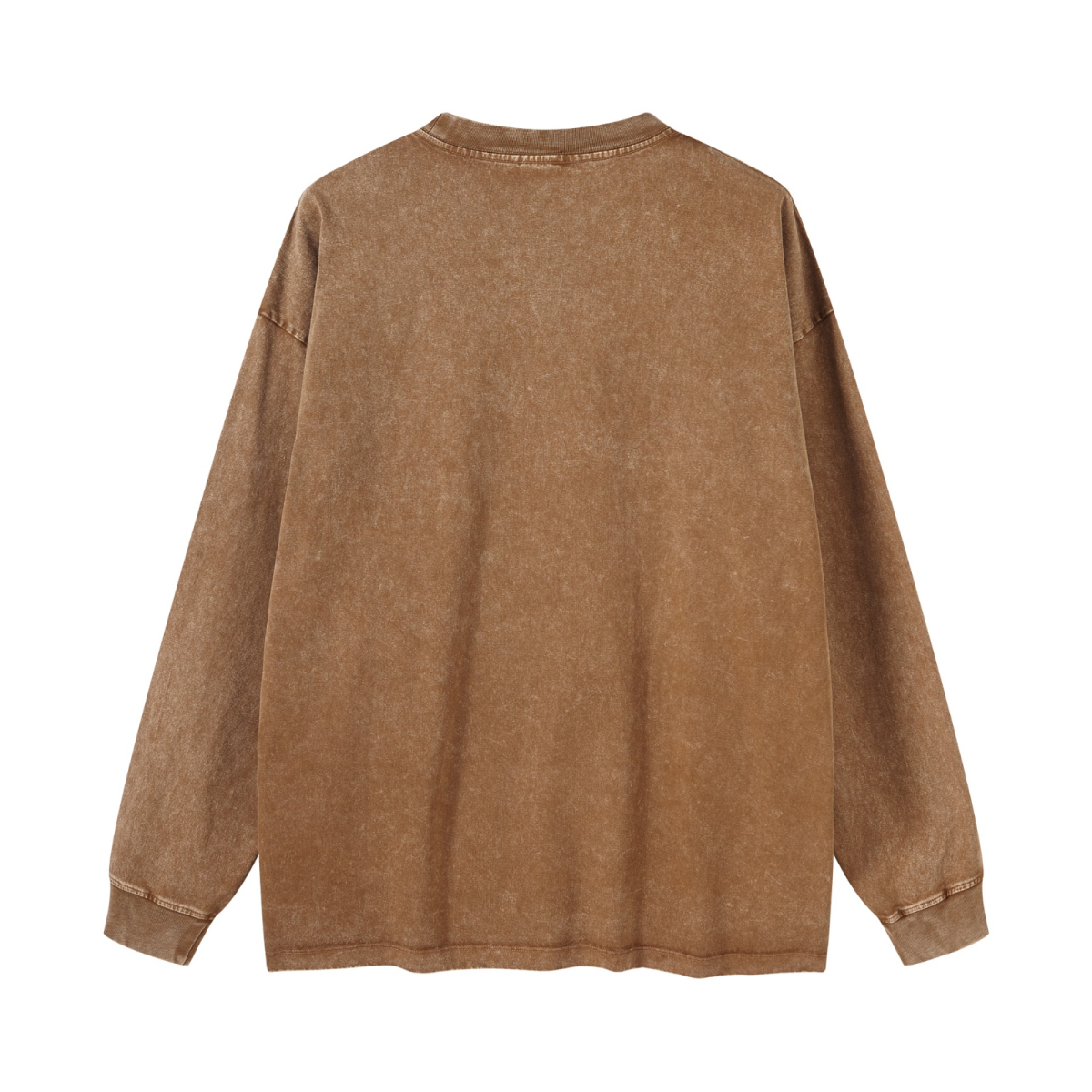 260GSM Men's Heavyweight Vintage-Wash Loose-Fit Long-Sleeve T-Shirt Brown