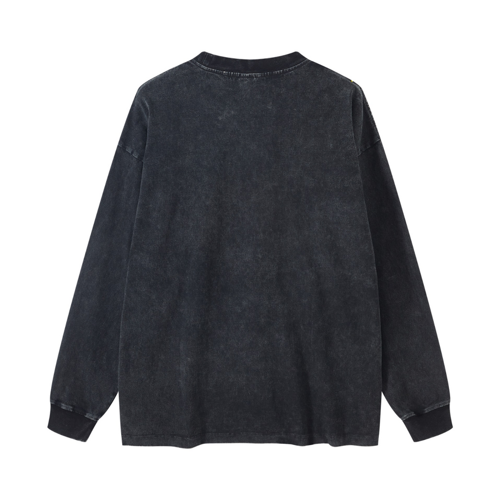 260GSM Men's Heavyweight Vintage-Wash Loose-Fit Long-Sleeve T-Shirt Snow Wash