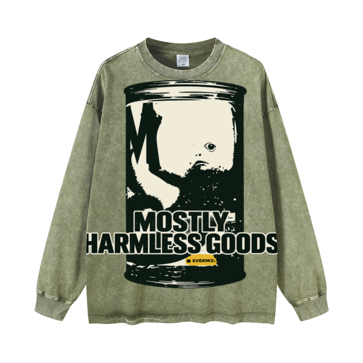 260GSM Men's Heavyweight Vintage-Wash Loose-Fit Long-Sleeve T-Shirt Green