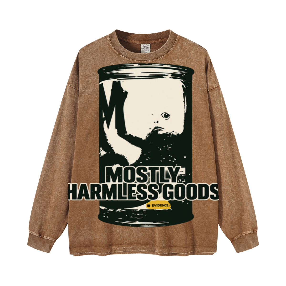 260GSM Men's Heavyweight Vintage-Wash Loose-Fit Long-Sleeve T-Shirt Brown