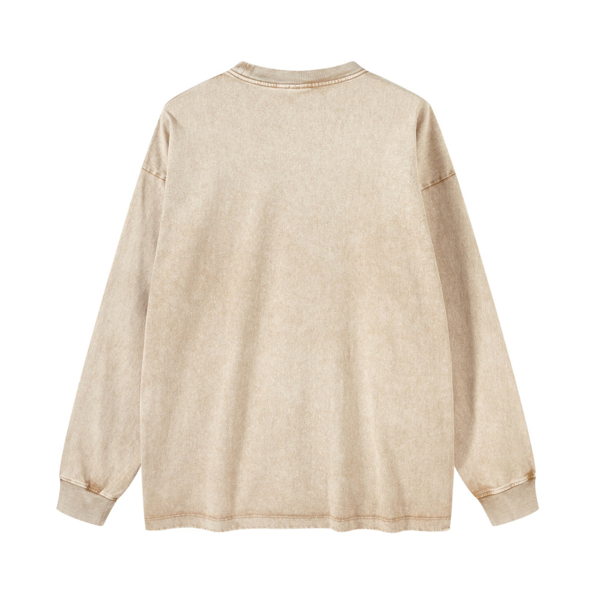260GSM Men's Heavyweight Vintage-Wash Loose-Fit Long-Sleeve T-Shirt Khaki